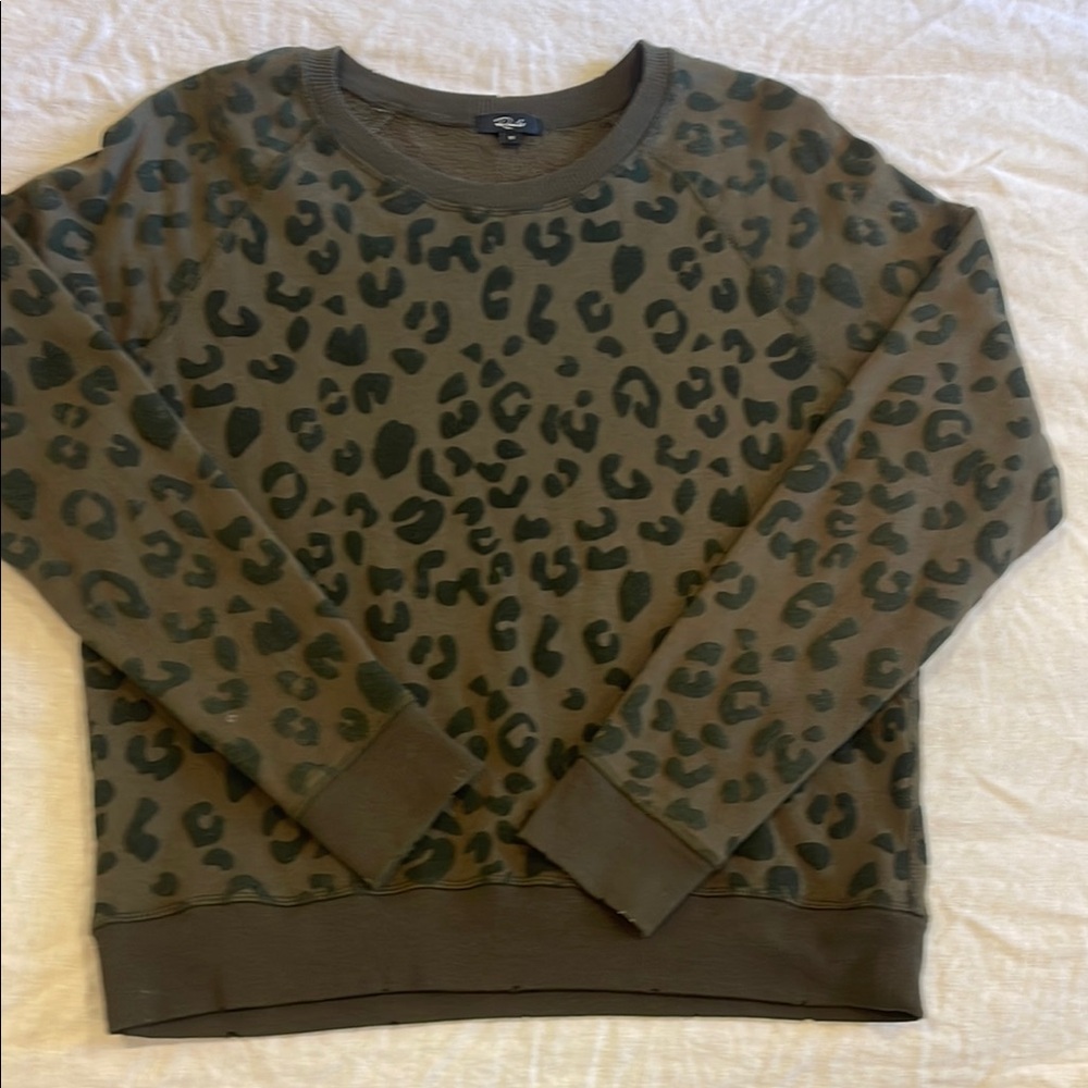 Rails Green and Brown Crew Neck Sweater with Leopard Print